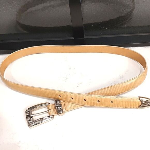 Brighton Tan Reptile Leather Belt Silver Buckle and Tip - Picture 8 of 9